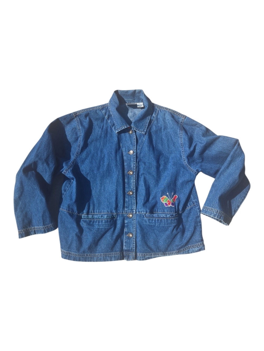 Take Two  Blue Denim Jacket with Embroidered Butterfly Size L